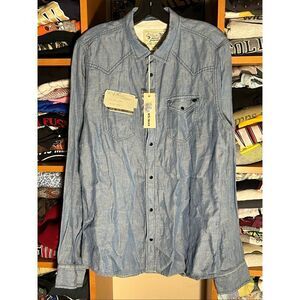 Diesel NWT Men’s Sonora Linen Western Snap Button Long Sleeve Shirt XL